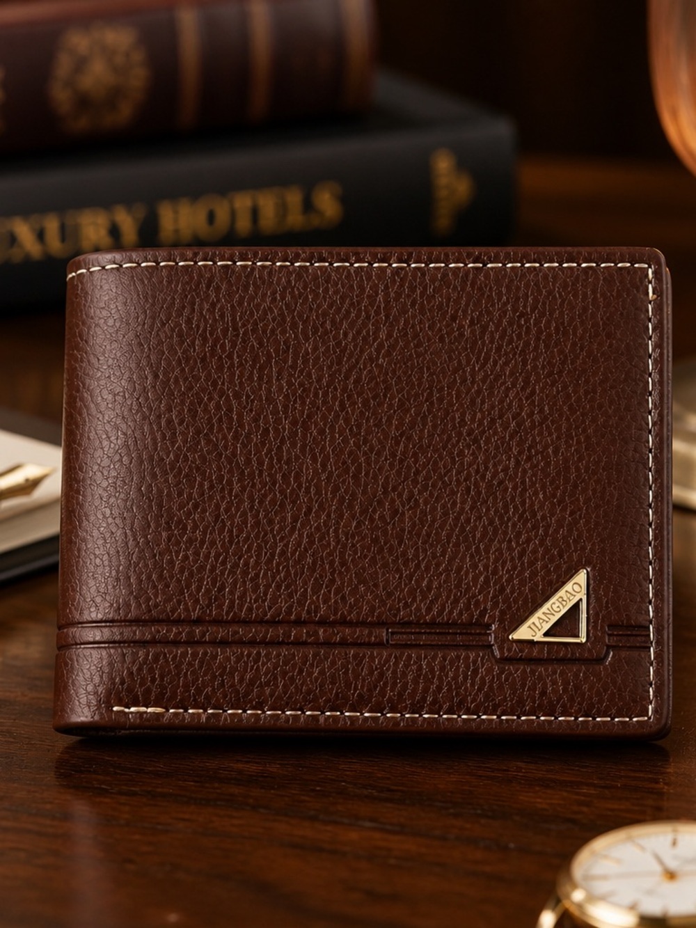 Men’s Slim Brown Leather Bifold RFID Blocking Etched Design Wallet